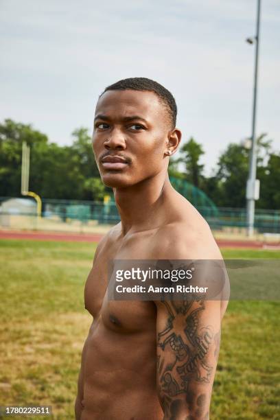 Wide receiver for the Philadelphia Eagles, DeVonta Smith is photographed for Men's Health Magazine on June 19, 2023 at Florence Township Memorial...