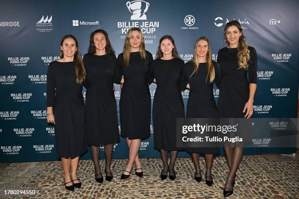 Anabel Medina Garrigues, Sara Sorribes Tormo, Paula Badosa, Cristina Bucsa, Marina Bassols Ribera and Rebeka Masarova of Team Spain attend the...
