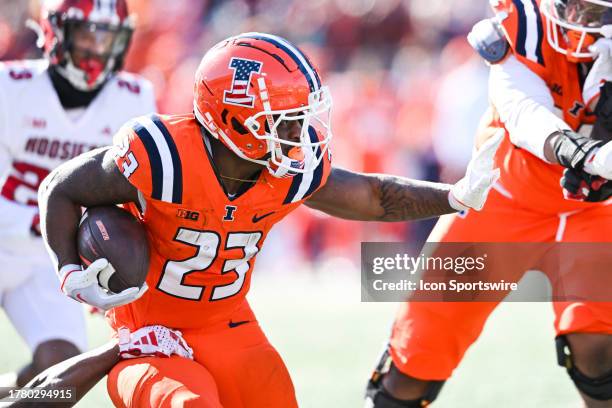 Illinois RB Reggie Love III runs with the ball during a college football game between the Indiana Hoosiers and Illinois Fighting Illini on November...