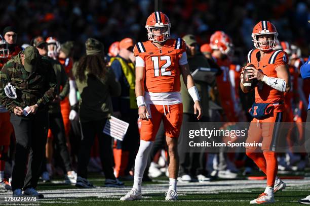 Illinois QB Kirkland Michaux during a college football game between the Indiana Hoosiers and Illinois Fighting Illini on November 11, 2023 at...