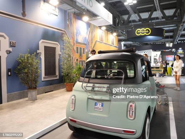 General view at Fiat Topolino stand at EICMA - International Motorcycle And Accessories Exhibition 2023 at Fiera Milano Rho on November 07, 2023 in...