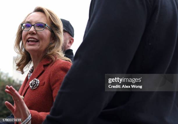 Former U.S. Rep. Gabby Giffords leaves after she spoke outside the U.S. Supreme Court during a gun-control rally on November 7, 2023 in Washington,...
