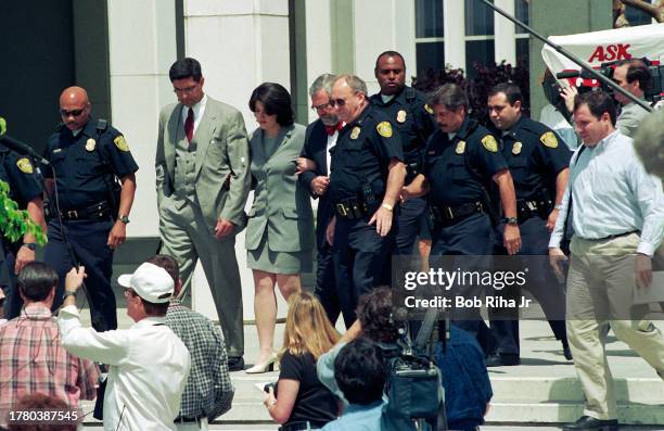 Monica Lewinsky leaves United States Federal Courthouse with her attorneys, May 28, 1998 in Los Angeles, California