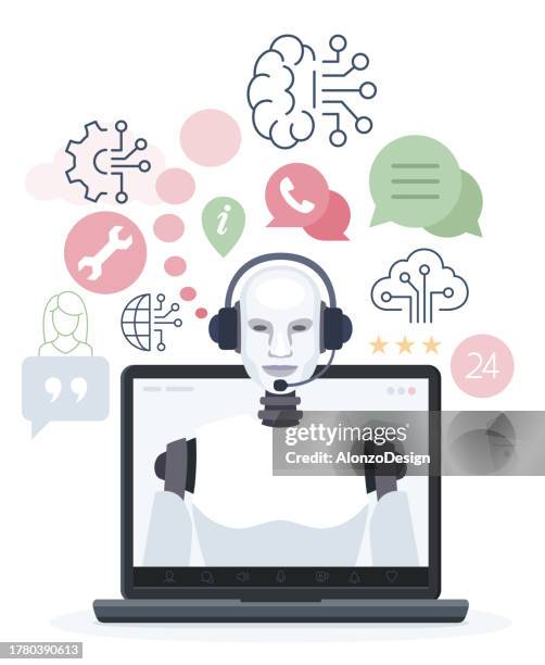 chatbot. robot virtual assistance. artificial intelligence. call center. - secretary stock illustrations