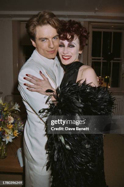 Scottish-American actor John Barrowman and American actress Betty Buckley backstage after performing in 'Sunset Boulevard' in London, 7th April 1994.