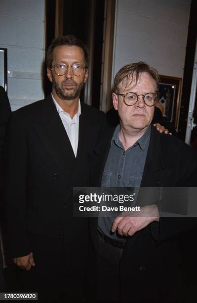 English guitarist Eric Clapton and actor Bob Kingdom at the Lyric Theatre, Hammersmith for Kingdom's one-man theatre piece 'The Truman Capote Talk...