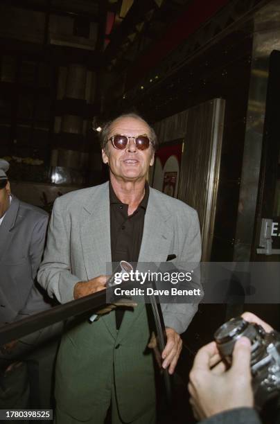 American actor Jack Nicholson outside the Savoy Theatre, London, July 5th 1994.