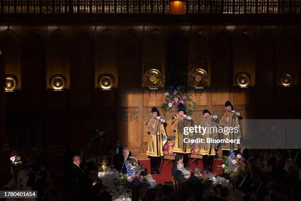 Pipers play an introduction at the Lord Mayor's Banquet at the Guildhall in the City of London, UK, on Monday, Nov. 13, 2023. Sunak appointed David...