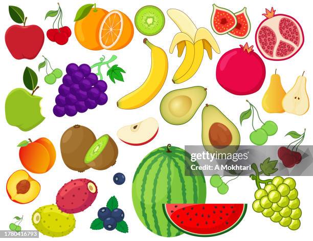 fruit illustration set. - green coconuts stock illustrations