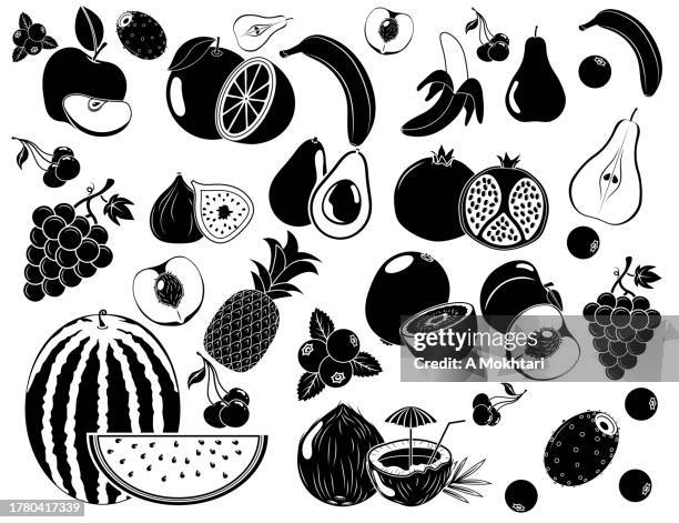 obst-illustration-set. - sauerkirsche stock-grafiken, -clipart, -cartoons und -symbole