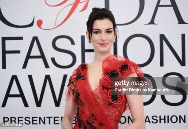 Anne Hathaway attends the 2023 CFDA Fashion Awards at American Museum of Natural History on November 06, 2023 in New York City.