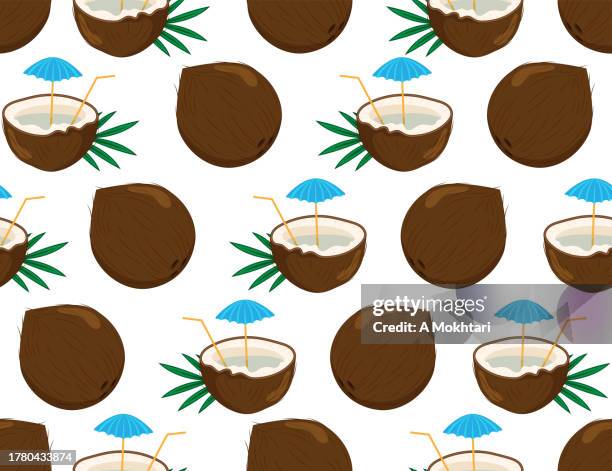 coconut seamless pattern texture. - cocktail umbrella stock illustrations