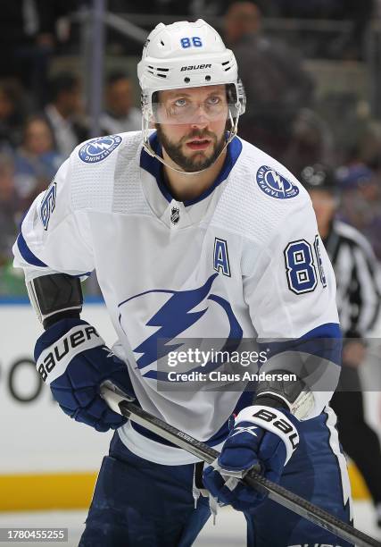 Nikita Kucherov of the Tampa Bay Lightning skates against the Toronto Maple Leafs during the first period in an NHL game at Scotiabank Arena on...