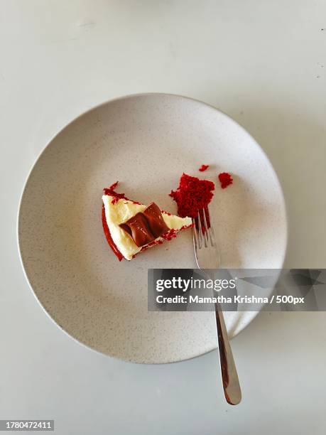 directly above shot of dessert in plate on table,colchester,united kingdom,uk - dessert stock pictures, royalty-free photos & images