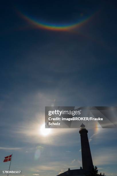 halo phenomenon, halo of light, ice crystals, light effects of atmospheric optics, reflection and refraction of light on ice crystals, grenen, skagens gren, skagen, north jutland, jutland, denmark - grenen stock pictures, royalty-free photos & images