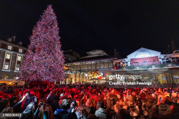 General view during the official 2023 Covent Garden Christmas lights launch on November 07, 2023 in London, England.