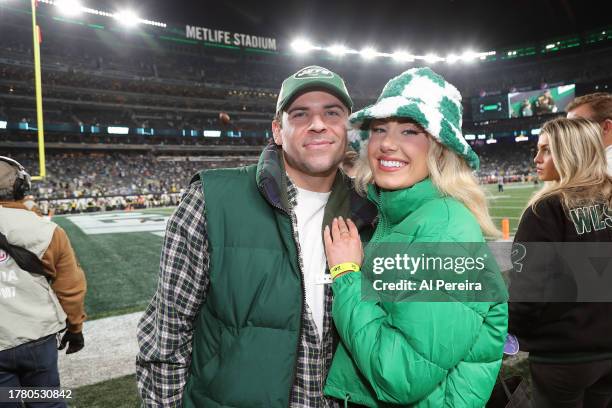 Chase Madigan and McKenzie Kurtz attend the Los Angeles Chargers vs New York Jets Monday Night Football game at MetLife Stadium on November 6, 2023...