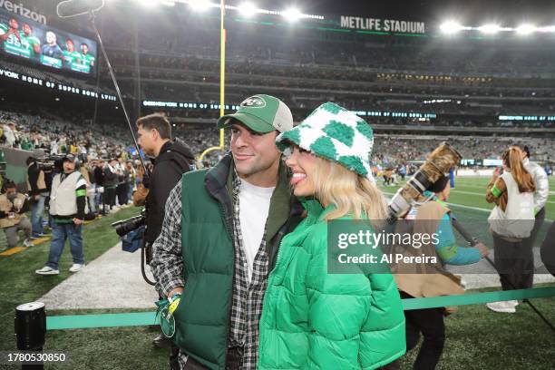 Chase Madigan and McKenzie Kurtz attend the Los Angeles Chargers vs New York Jets Monday Night Football game at MetLife Stadium on November 6, 2023...