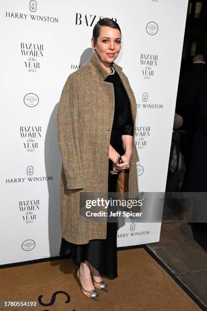 Olivia Colman arrives at the Harper's Bazaar Women Of The Year Awards 2023 at The Ballroom of Claridge’s on November 07, 2023 in London, England.