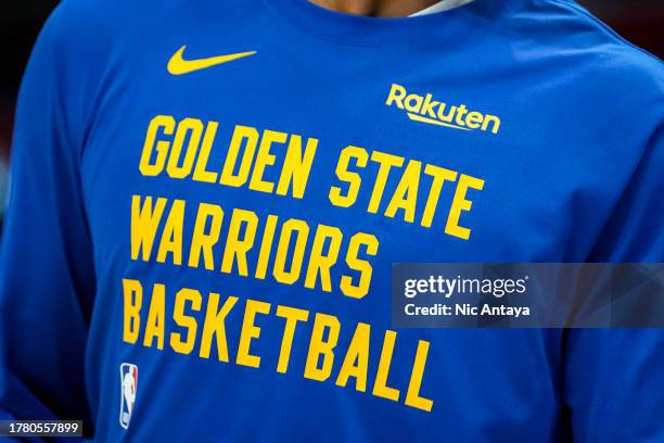Detail of the Golden State Warriors uniform against the Detroit Pistons at Little Caesars Arena on November 06, 2023 in Detroit, Michigan. NOTE TO...