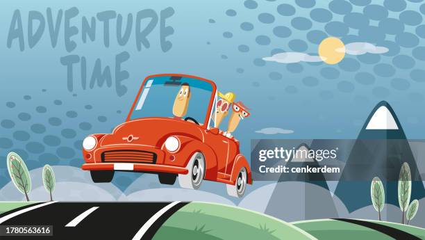 travelling car - convertible top stock illustrations