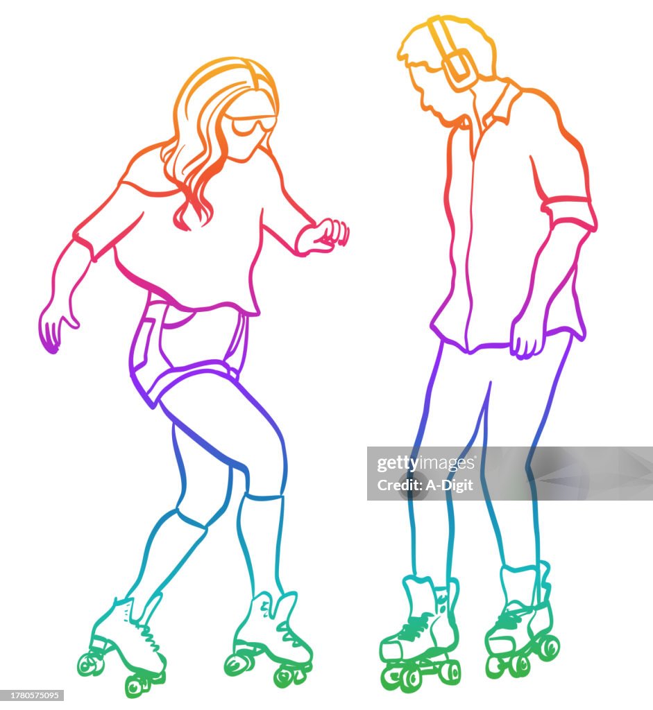 Roller Skating Couple Rainbow