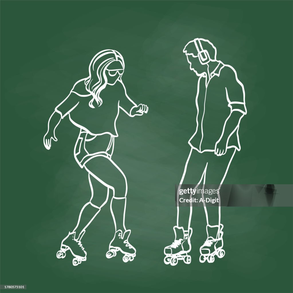 Roller Skating Couple Chalkboard