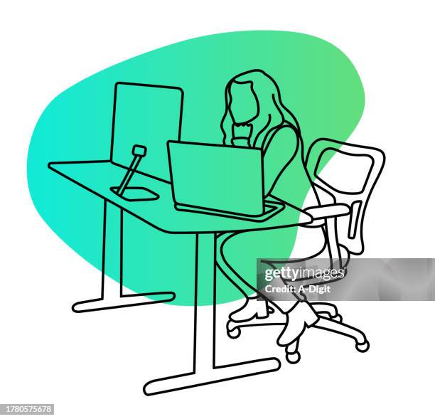 trying to think green - looking over computer screen stock illustrations