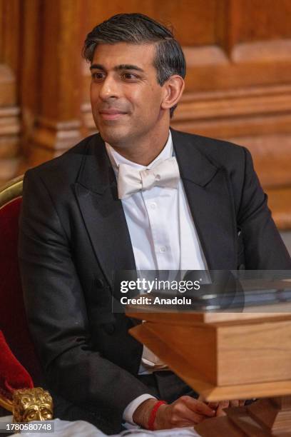 British Prime Minister Rishi Sunak attends the Lord Mayors Banquet in the Great Hall of Guildhall in London, United Kingdom on November 13, 2023.
