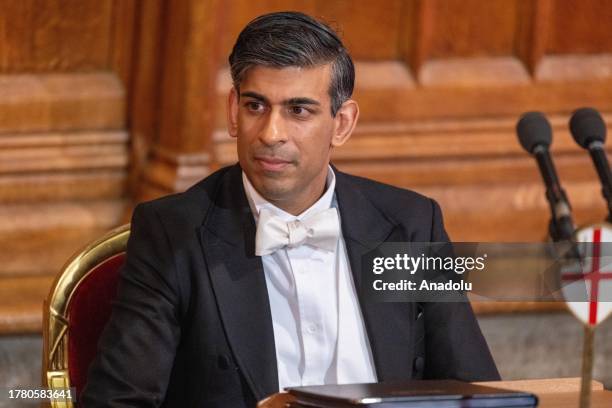 British Prime Minister Rishi Sunak attends the Lord Mayors Banquet in the Great Hall of Guildhall in London, United Kingdom on November 13, 2023.