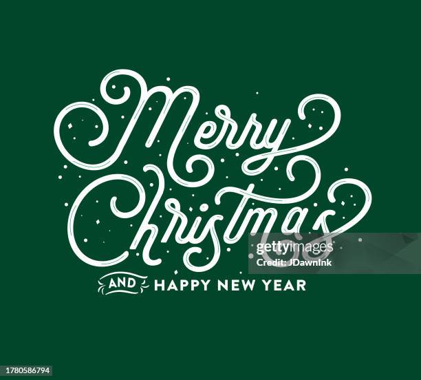 merry christmas and happy new year greeting design on dark green background - text stock illustrations