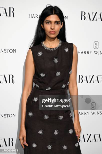 Pooja Mor arrives at the Harper's Bazaar Women Of The Year Awards 2023 at The Ballroom of Claridge’s on November 07, 2023 in London, England.