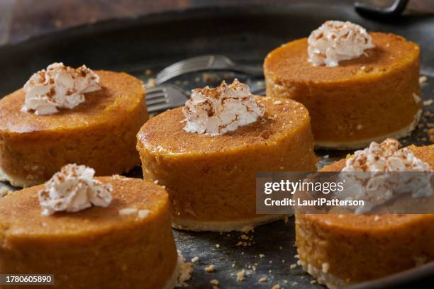 individual pumpkin pie's - small dinner party stock pictures, royalty-free photos & images