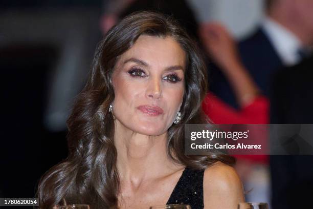 Queen Letizia of Spain attends the Joaquín Sorolla exhibition - Light in Motion and a dinner at the Glyptoteket Museum on November 07, 2023 in...