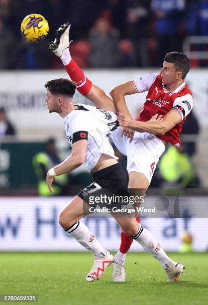 George Hirst of Ipswich Town battles for possession with Daniel Ayala of Rotherham United during the Sky Bet Championship match between Rotherham...