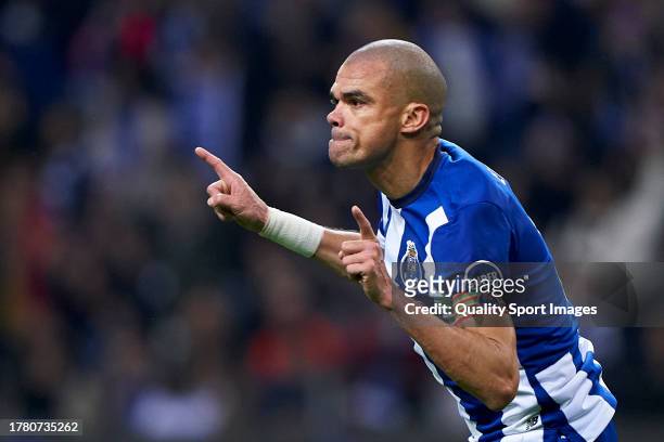 Kepler Laveran Lima Ferreira 'Pepe' of FC Porto celebrates after scoring his team's second goal during the UEFA Champions League match between FC...
