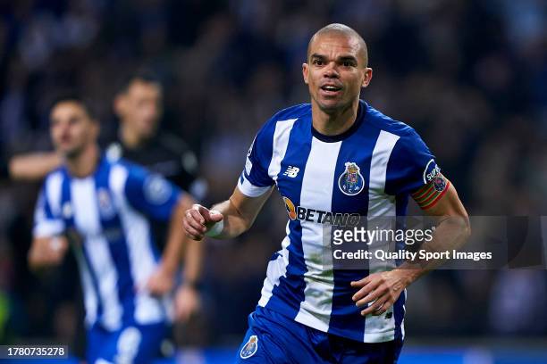 Kepler Laveran Lima Ferreira 'Pepe' of FC Porto celebrates after scoring his team's second goal during the UEFA Champions League match between FC...