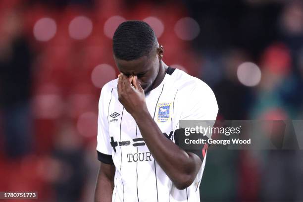 Axel Tuanzebe of Ipswich Town reacts following the Sky Bet Championship match between Rotherham United and Ipswich Town at AESSEAL New York Stadium...