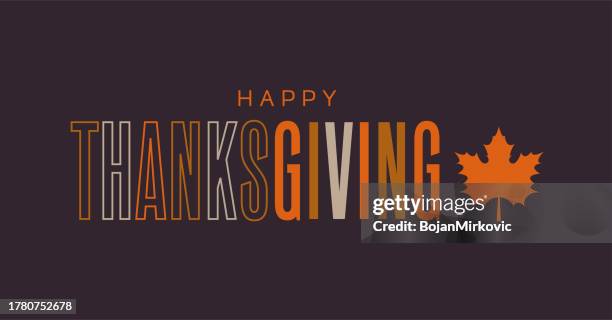 ilustraciones, imágenes clip art, dibujos animados e iconos de stock de texto de feliz día de acción de gracias con hoja de arce. vector - thanksgiving
