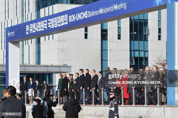 Secretary of Defense Lloyd Austin and South Korean Defence Minister Shin Won-sik attend a welcome ceremony before their defence ministerial meeting...