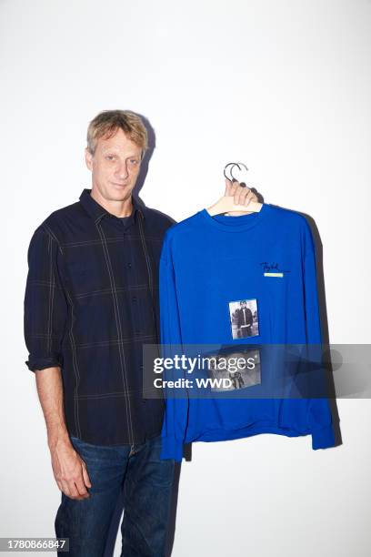 Tony Hawk displaying pieces from Tony Hawk Signature Line.