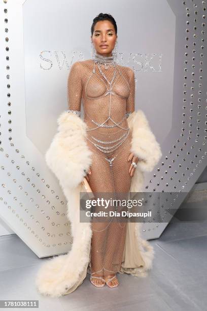 Indya Moore attends as Swarovski celebrates SKIMS Collaboration and unveils it's NYC flagship store on November 07, 2023 in New York City.