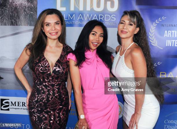 Brenda Mejia, Fitra Iriani and Leila Ciancaglini attend the ETHOS Film Awards Opening Night Gala at The Eli and Edythe Broad Stage on November 10,...