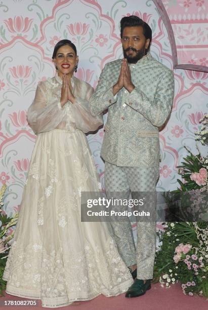 Genelia Deshmukh and Riteish Deshmukh attend the Ramesh Taurani & Varsha Taurani's Diwali celebration on November 07, 2023 in Mumbai, India