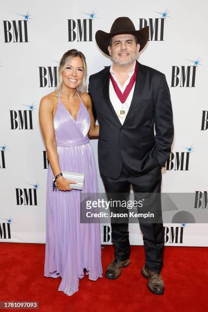 Lauren Akins and Rhett Akins attend the 2023 BMI Country Awards at BMI Nashville on November 07, 2023 in Nashville, Tennessee.