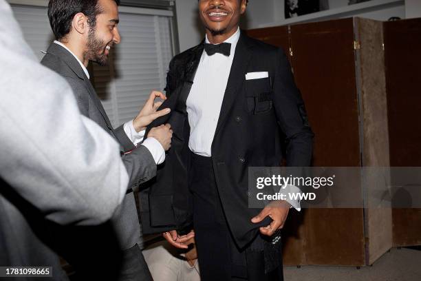 Ephraim Sykes during a Tonys 2019 fitting at Thom Browne.