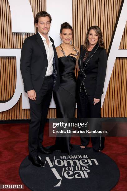 Jake Bongiovi, Millie Bobby Brown, and Dorothea Hurley attend Glamour Women of the Year 2023 at Jazz at Lincoln Center on November 07, 2023 in New...