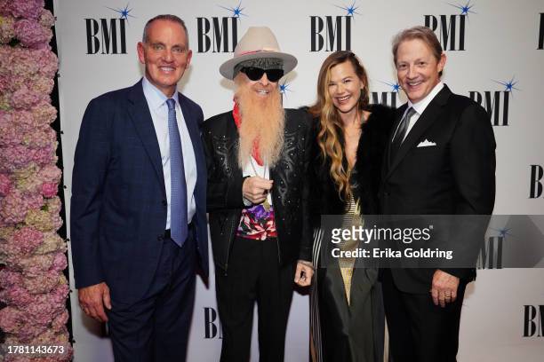 President & CEO, Mike O'Neill, Billy Gibbons, Gilligan Stillwater and BMI Vice President, Creative, Nashville, Clay Bradley attends the 2023 BMI...