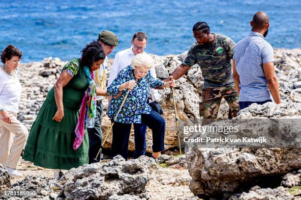 Princess Beatrix of The Netherlands visits Shete Boka bay on November 7, 2023 in Willemstad, Curacao.