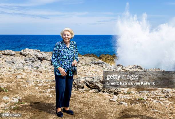 Princess Beatrix of The Netherlands visits Shete Boka bay on November 7, 2023 in Willemstad, Curacao.